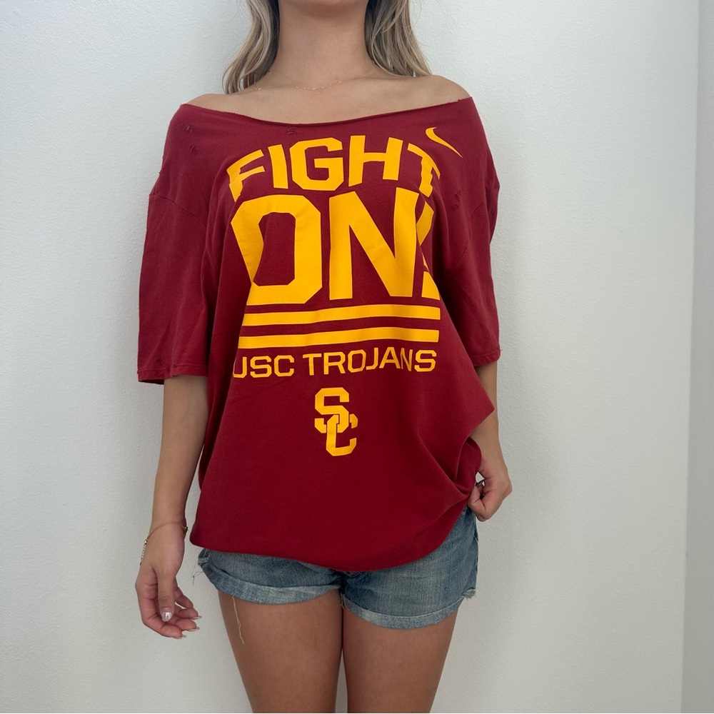 USC Trojans Fight On Burgundy off the shoulder T-shirt